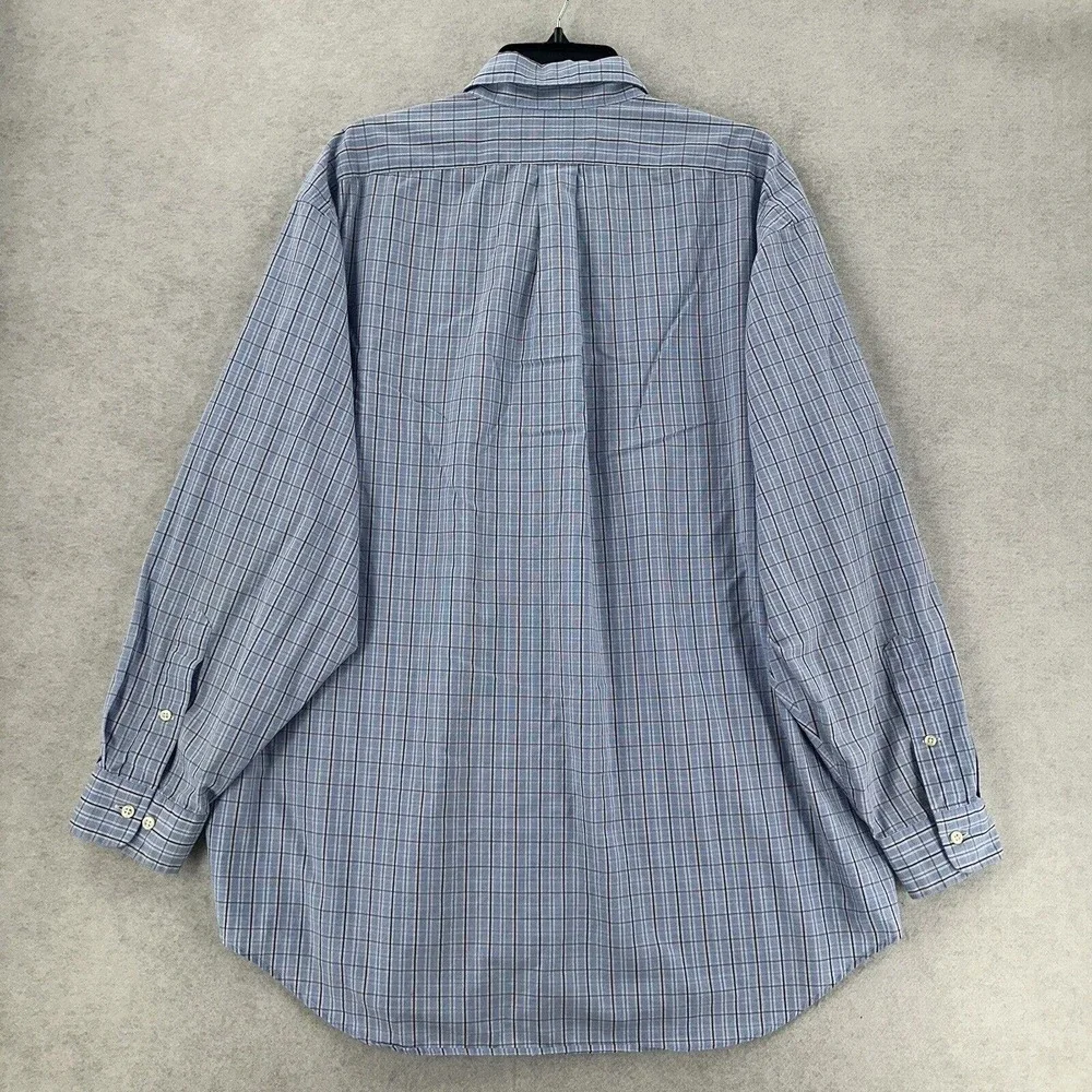Polo Ralph Lauren Yarmouth Cotton Oxford Long Sleeve Shirt Blue White Plaid 17.5